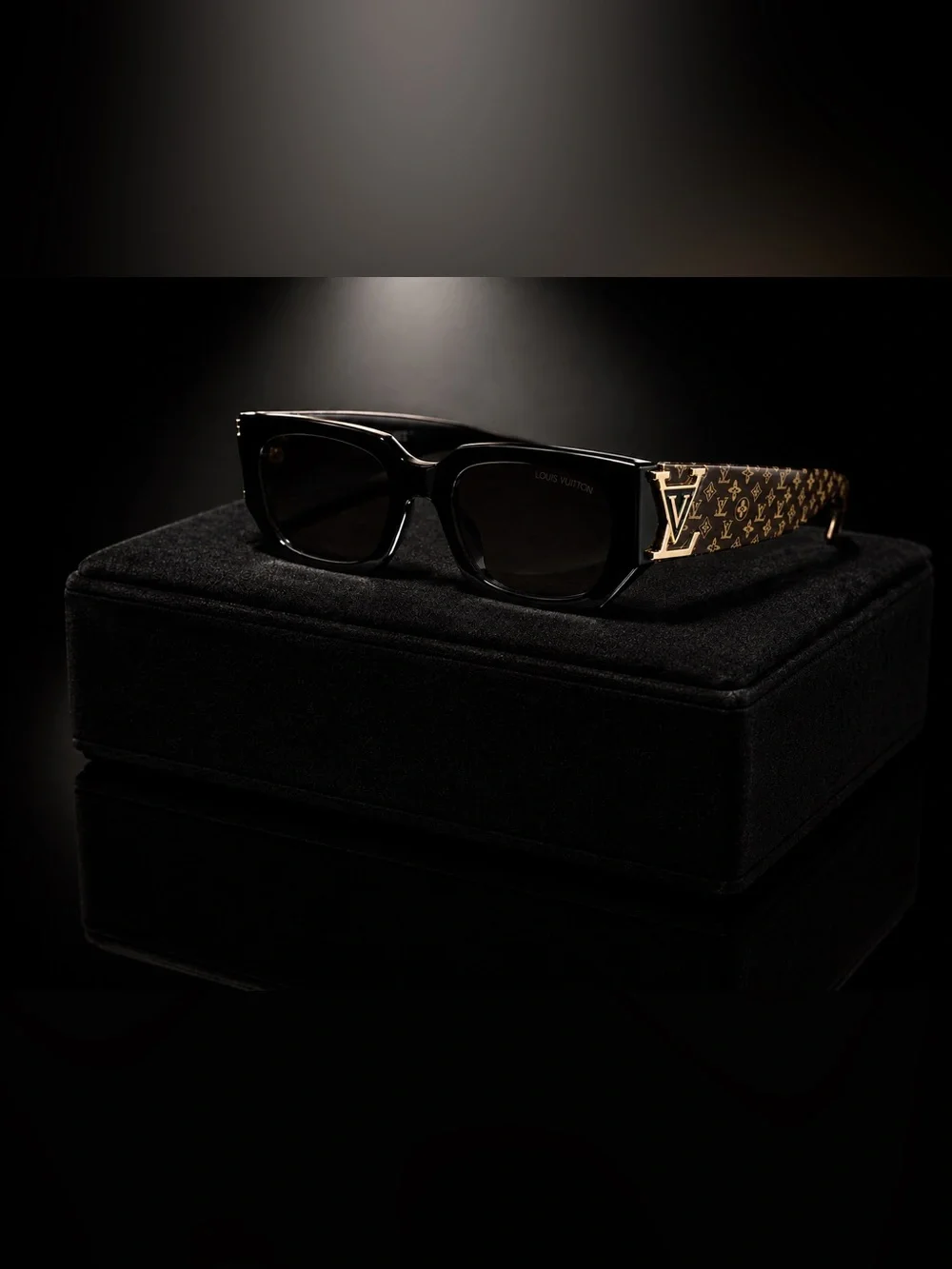 Black Frame Sunglasses with Brown LV Monogram